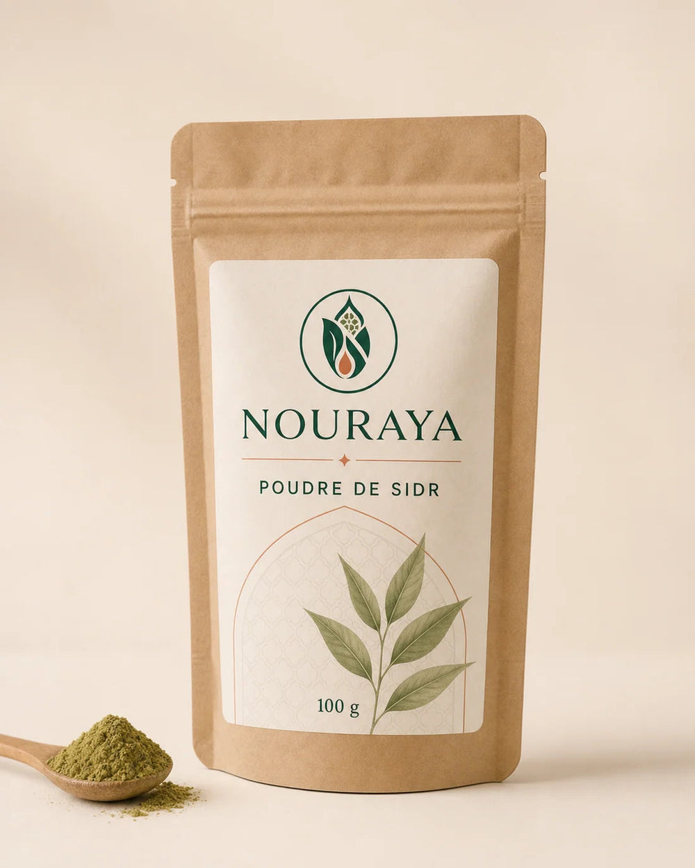 Sachet de poudre de sidr NOURAYA 100 g et poudre végétale verte