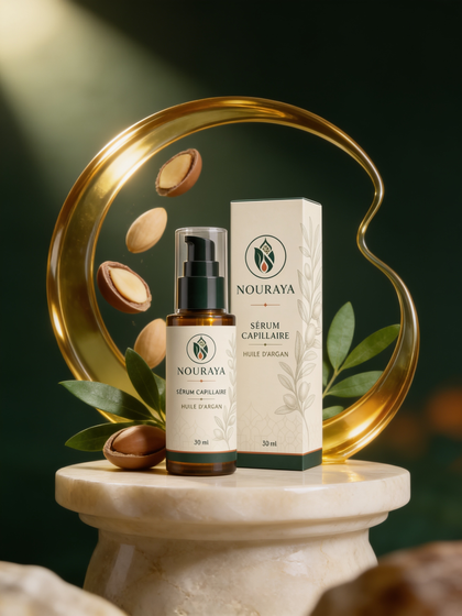 Sérum capillaire à l'huile d'argan NOURAYA 30 ml avec son étui et amandons d'argan