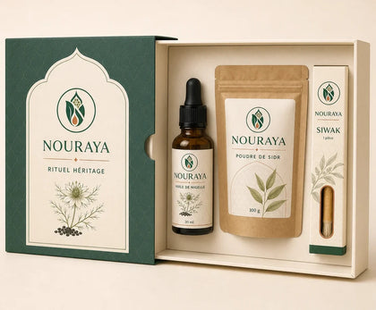 Coffret NOURAYA Rituel Héritage ouvert, présentation de son contenu complet